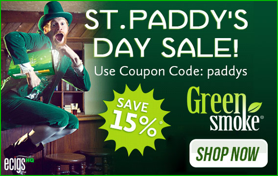 Green Smoke St. Paddy's Day Sale banner.